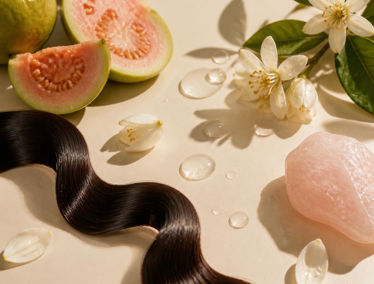 Guava, botanicals, serum and a ribbon of glossy hair